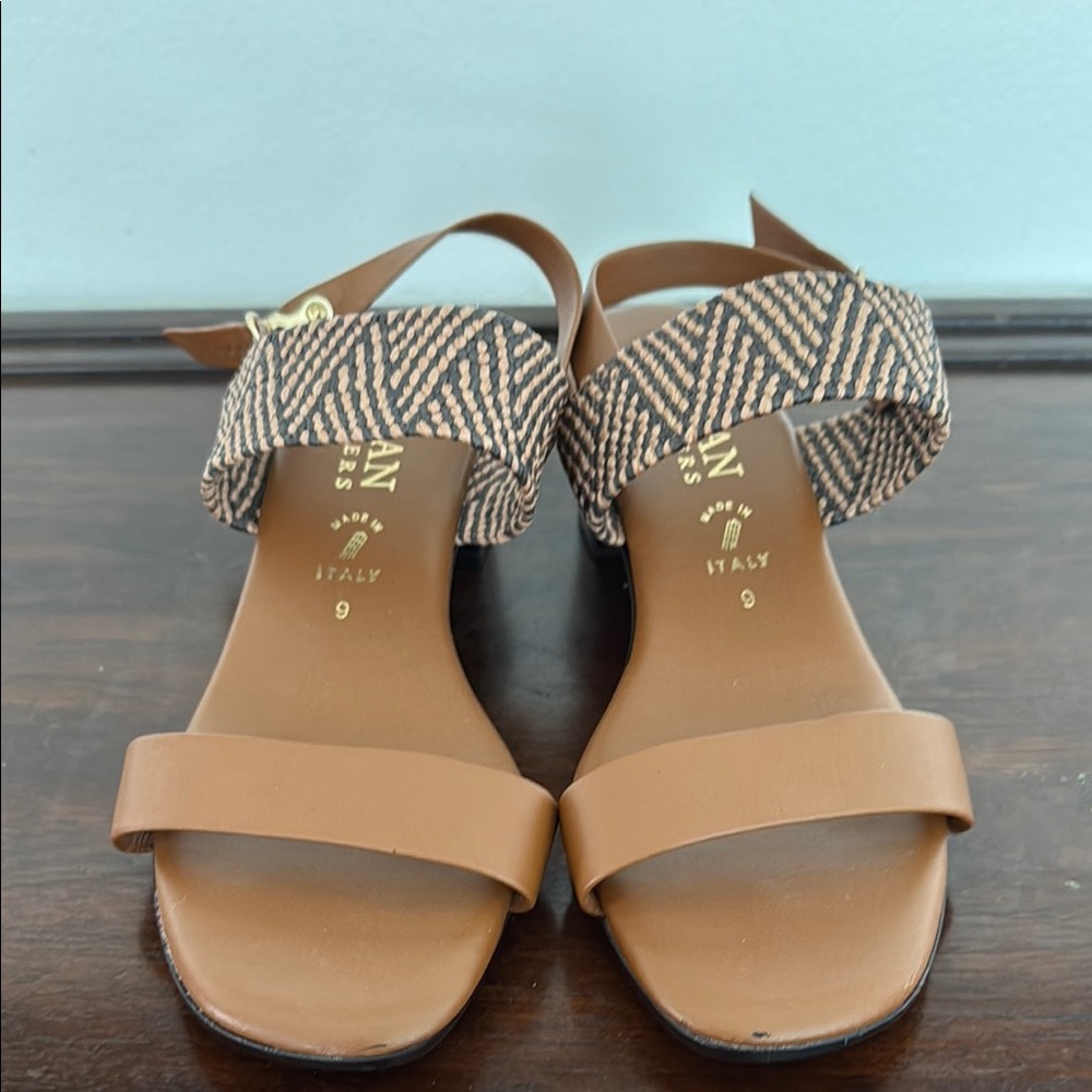 Italian Shoemakers Brown and Black Sandals with Geometric Straps